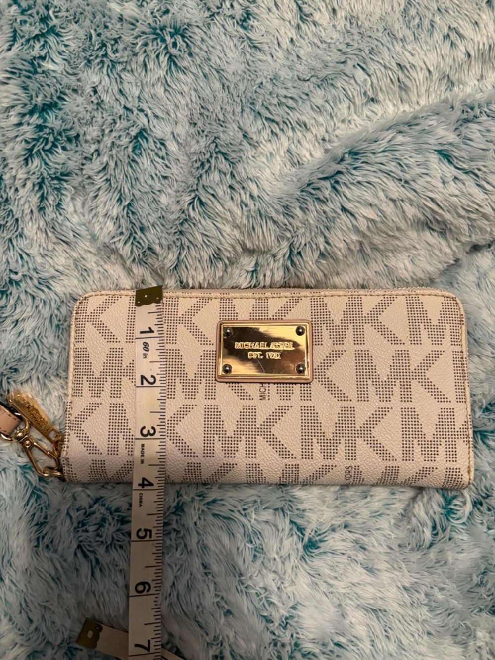 Michael Kors Cream Logo Zip-Around Wallet with Gold Plate